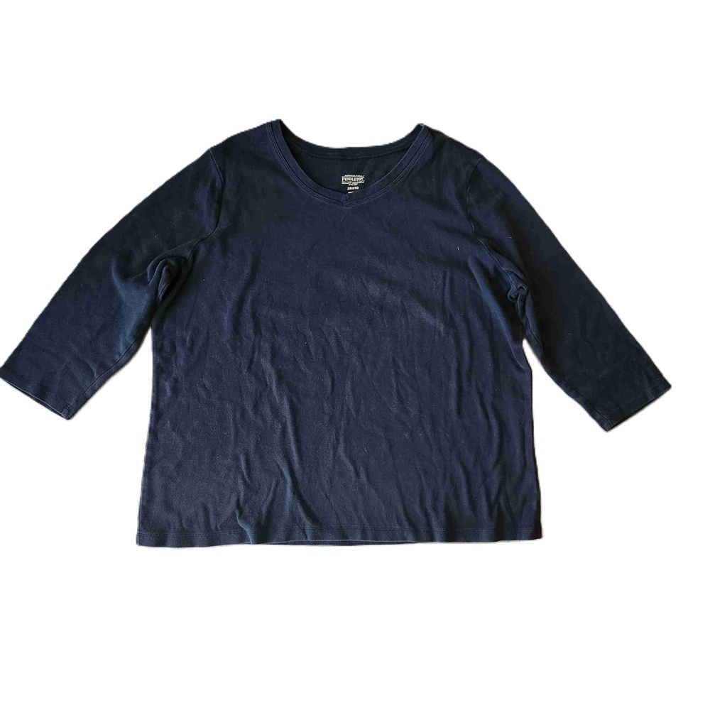 Pendleton Womens Navy V Neck 3/4 Sleeve Pullover T Shirt 2XL